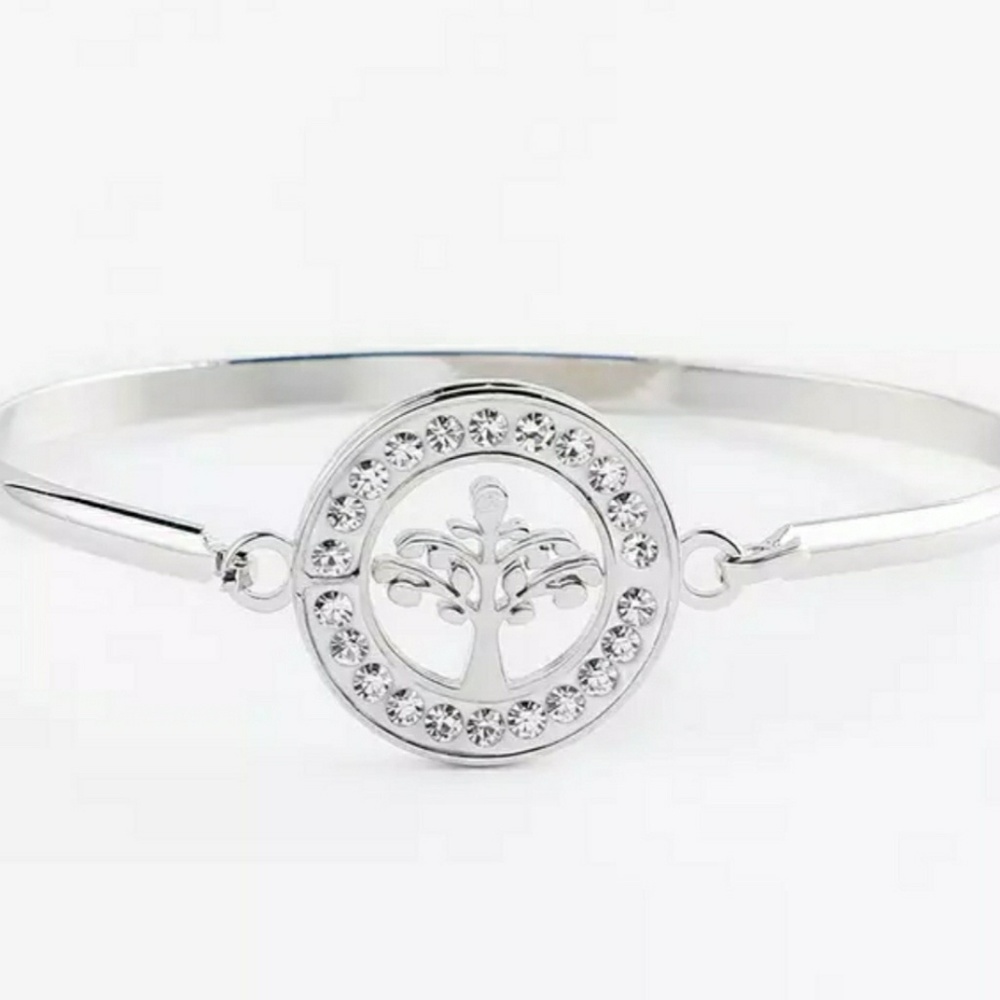 Stainless Steel Tree of Life Bangle (Silver